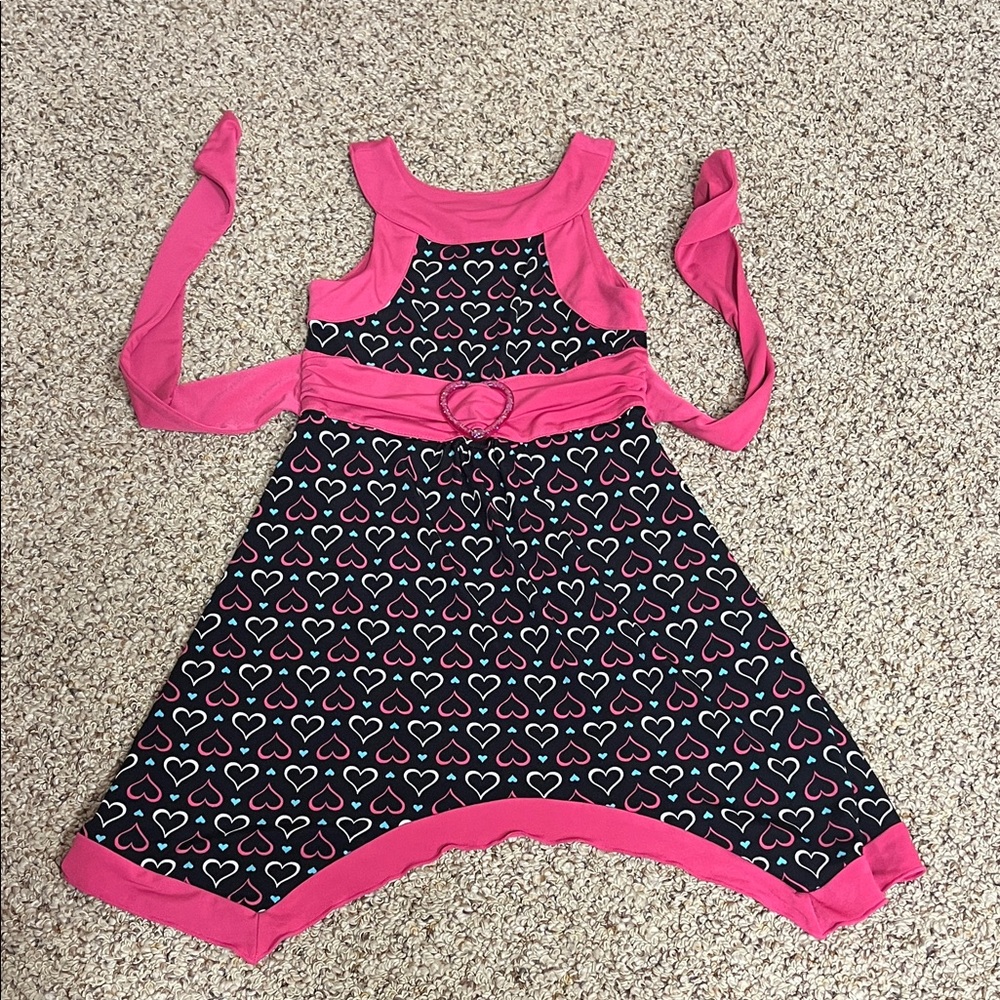 🍀6/$20 Basic Editions Pink and black Heart Pattern dress